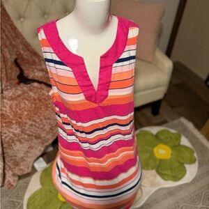 Tommy Bahama Pink, Orange & White Striped Sleeveless Mini Dress